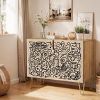 SIGNWIN Sideboard Buffet Cabinet, Kitchen Storage Cabinet with 2 Doors, Geometric Floral Botanical, Cupboard Console Table for Dining Room - 35" L x 18" W x 29" H