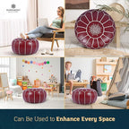 Marrakesh Gallery Genuine Leather Round Pouf Unstuffed - Moroccan Ottoman Footstool, Footrest Cover - Boho Decor - Bohemian Living Room, Bedroom, Kids Room, Gift & Wedding