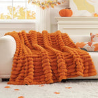 Cozy Bliss Fall Harvest Faux Fur Throw Blanket for Couch, Cozy Warm Plush Striped Blanket for for Decorating Couch Sofa Bedroom Living Room,60 * 80 Inches Burnt Orange