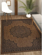 CAMILSON Outdoor Rug, 5x7 Medallion Nut Brown Black Modern Area Rugs for Indoor and Outdoor Patios, Kitchen and Hallway Mats, Washable Porch Deck Outside Carpet (Medallion Nut Brown Black, 5 x 7)
