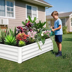 Galvanized Raised Garden Bed Outdoor, 2 Pcs 6x3x1FT Outdoor Large Planter Raised Beds Open Base with Safety Edge and Glove for Vegetables Flowers Ground Planter, White