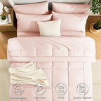 CozyLux Twin XL Comforter Set Blush Pink, 5 Pieces Twin Extra Long Bed in a Bag for College Dorm, All Season Bedding Set with Stitch Quilted Comforter, Flat Sheet, Fitted Sheet, Pillowcases