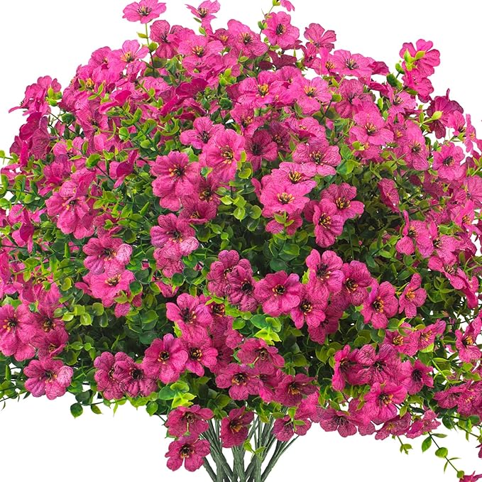 Artificial Fake Flowers for Outdoor Spring Decoration, 16 Bundles Faux Silk Colorful Daisy UV Resistant Realistic for Outside Porch Patio Home Yard Garden Planters Pots Window Box (Red Purple)