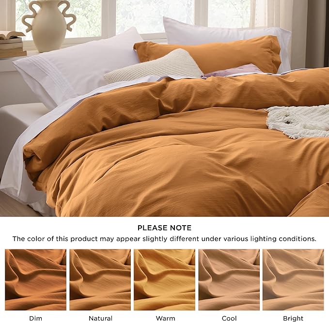 Bedsure Honey Ginger Duvet Cover King Size - 3 Pieces Prewashed Cotton-Like Extra Soft Bedding Set, Includes 1 Duvet Cover 104x90 Inches with Zipper Closure & 2 Pillow Shams, Comforter Not Included