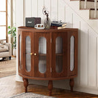 31'' Sideboard Buffer Cabinet with Storage, Semi-Circle Modern Accent Storage Cabinet with Wooden Finish & Acrylic Doors, Console Table for Living Room Entryway Hallway (Walnut)