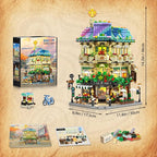 Flower Cafe House Building Set with Lights, 1876 PCS City Street Corner Shop Construction Model, Art Architecture Modular Building Block Kit Home Decor, Gift for Adults Teens Boys Girls 12+