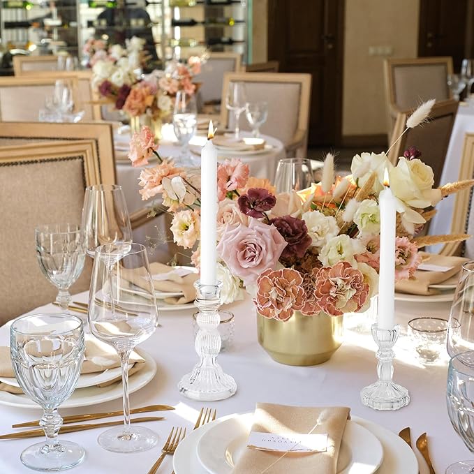 Mumufy 10 Pcs Glass Crystal Taper Candle Holders Clear Glass Candlestick Holder Fit 0.8 Inch Candles Crystal Decorative Candle Stand Centerpiece Table Wedding Dining Party (Classic,Clear)