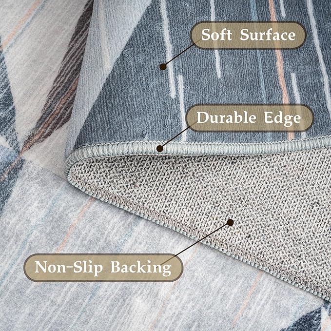 HOMFINE Washable Modern Area Rug - Geometry Style 4x6 Rugs for Living Room, Bedroom, Machine Washable Rug Soft Non Slip Non Shedding Area Rug - Blue, 4'x6'