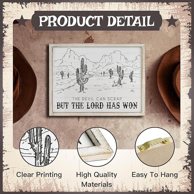 Putuo Decor Bohemian Western Wall Decor, Artistic Cowboy Prints, Square Wall Pediments for Living Room and Hallway (Cactus)