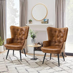 Furnimart Accent Chairs Set of 2, Brown PU Leather Reading Armchair with High Backrest, Wingback Corner Chair Mid Century Modern for Living Room, Bedroom, Waiting Room