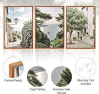 Aurlan Neutral Italy Cityscape Gallery Framed Wall Art(16"x24"), 3PCS Vintage Mediterranean Countryside Landscape Canvas Artwork, Large Town Coast Streets Travel Decor Prints for Office Home