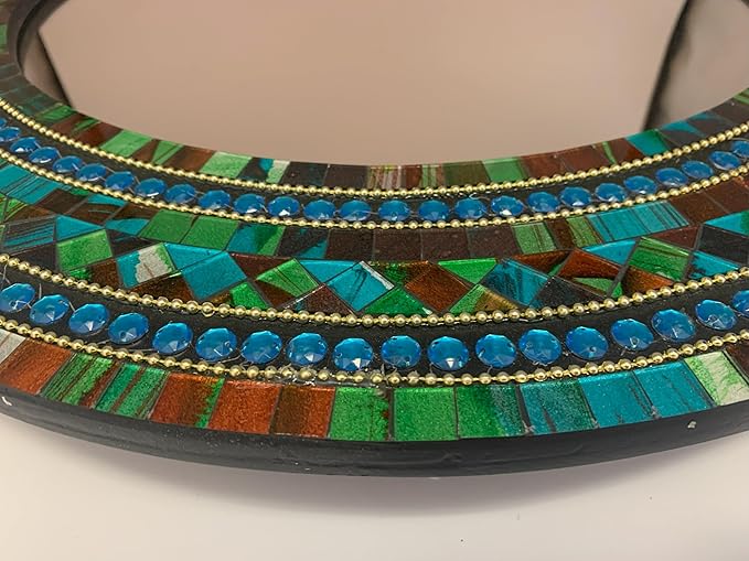 Mosaic Mirror, Wall Art Décor – Handcrafted Decorative Wall Mirror, Autumn Green, Deep Blue, and Brown Round Mosaic