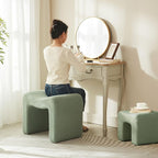 Ottoman Set of 2 Vanity Stool Chair Seating Backless Modern Foot Rest Teddy Velvet Small Footstool Ottoman for Makeup Room Living Room Bedroom Entryway,(2-in-1) Green