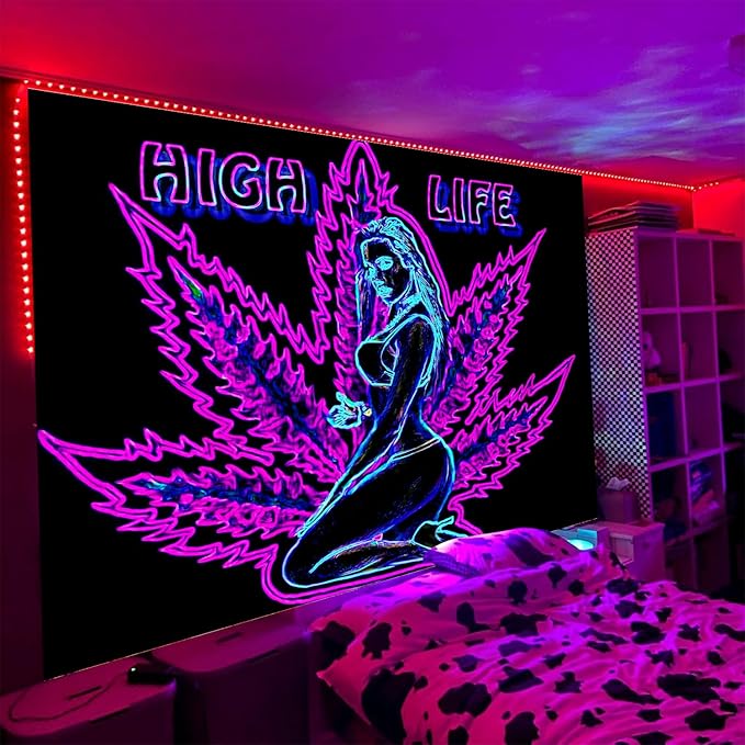 ADDWel Blacklight Tapestry for Bedroom, Tapestry Glow In The Dark, UV Reactive Black Light Posters Wall Hanging for Bedroom Dorm Living Room Backdrop Decor