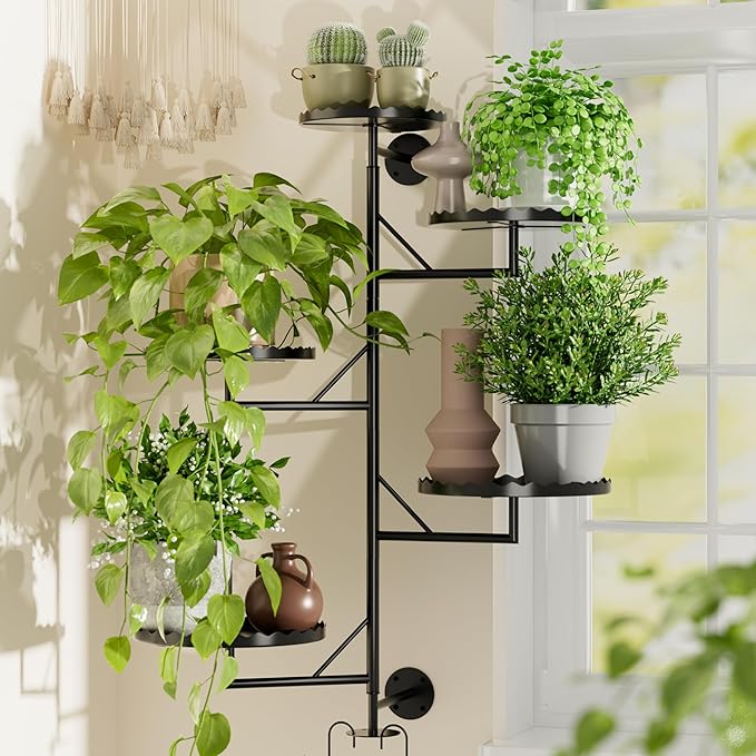 Rotating Wall Plant Shelves Versatile Window Plant Shelf for Indoor Plants Bathroom Living Room Use Wall Planter with Durable Metal Material 5 Pots