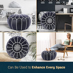 Marrakesh Gallery Genuine Leather Round Pouf Unstuffed - Moroccan Ottoman Footstool, Footrest Cover - Boho Decor - Bohemian Living Room, Bedroom, Kids Room, Gift & Wedding