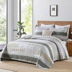 Y-PLWOMEN Quilts Queen Size - 100% Cotton Greyish Green Queen Quilt Farmhouse Plaid Quilted Bedspread, 3 Pieces Lightweight Reversible Queen Size Quilt Bedding Set for All Season