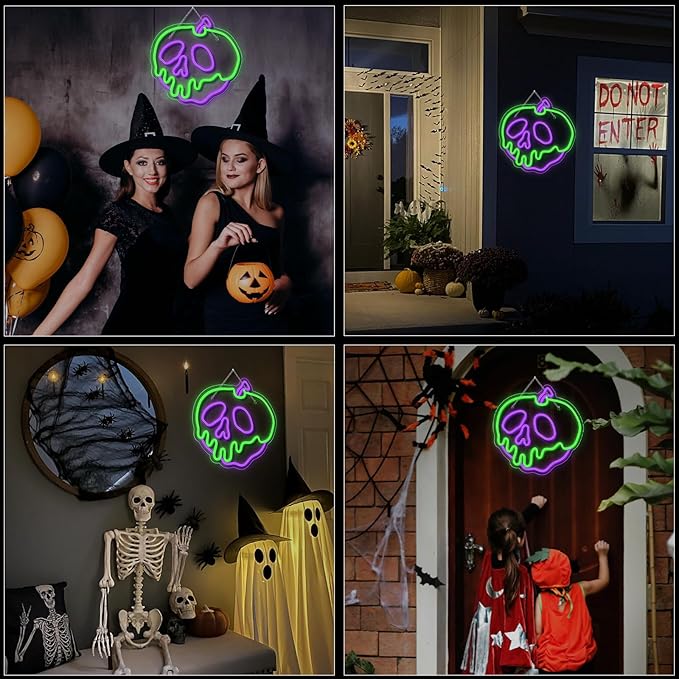 WLHOPE Halloween Neon Sign Dimmable Skull Apple Neon Signs for Wall Decor Halloween Led Lights Decor USB Connectivity Apple Led Lights Light Up Signs for Bedroom Bar Man Cave Club Pub Shops Halloween Party Decoration 12.6x12.6in