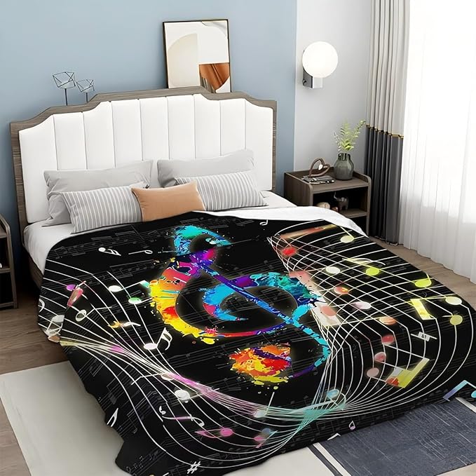 Music Blanket for Girls Women Music Notes Lovers Gifts for Boys Men Lightweight Fuzzy Throw Blanket Cozy Plush Flannel Fleece Blankets for Bed Decor 50"x60"
