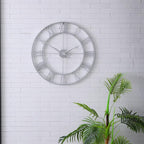 CLXEAST Large Modern 30 Inch Wall Clock Silver, Oversized Big Roman Numeral Metal Wall Clocks for Living Room Decor, Home Office