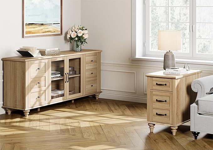 WAMPAT End Table with Charging Station, Wood Side Table with Drawer and Storage Cabinet, Modern End Table with Power outlets USB Ports for Living Room Bedroom, Oak