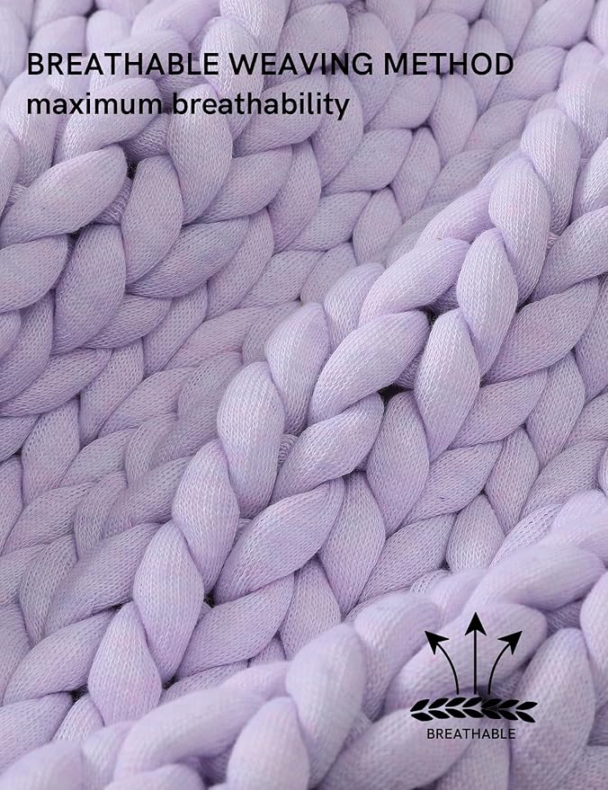 YnM Chunky Throw Blanket, Medium-Weight, Hand Knitted, Skin Friendly, Ventilated and Breathable, Machine Washable, Home Décor Piece for Couch, Sofa and Bed (Iris Lavender, 50x70 Inch)
