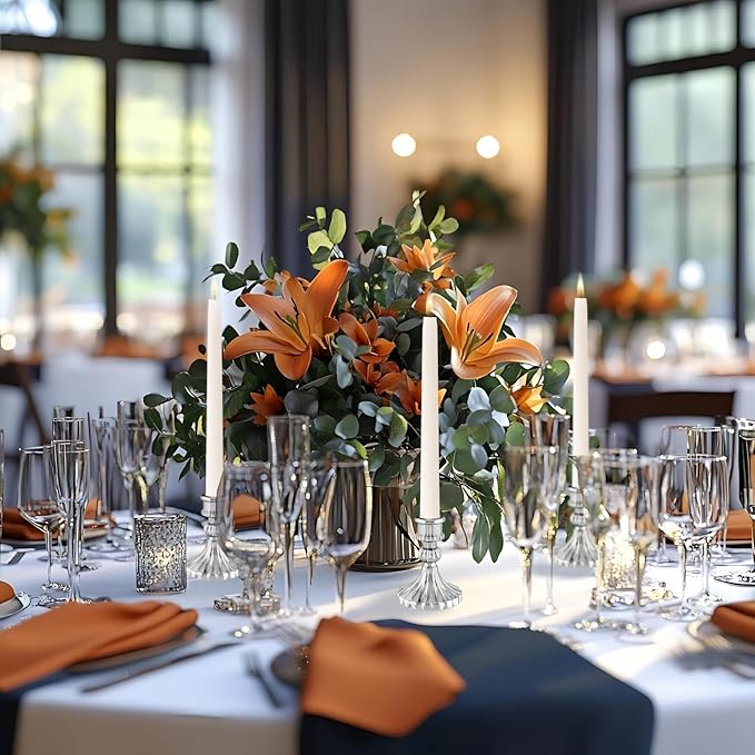 Glass Candlestick Holder,Striped Taper Candle Holders,Set of 6 Candle Stand for Table Centerpieces, Home Decor,Weddings,Festival and Parties (Silver Stripe)