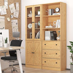 71" Tall Bookshelves Set of 2, Bookcase with Drawers & Bookshelf with Doors, Wooden Bookshelves Floor Standing Display Storage Shelves Home Decor Furniture for Home Office, Living Room,Natural