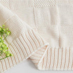 CozeCube Check Knit Throw Blanket, Cream White Checkered Throw for Couch, Decorative Christmas Soft Cozy Warm Knitted Blanket for Bed Sofa Living Room, 50"X60"