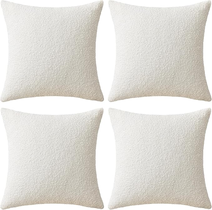MIULEE Pack of 4 Christmas Decorative Textured Boucle Throw Pillow Covers 18x18 Inch White Accent Pillow Cases Soft Couch Cushion Covers for Modern Farmhouse Boho Chair Sofa Bed Livingroom Home Decor