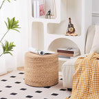 Wimarsbon 18'' Ottoman Pouf, Natural Braided Poof, Rustic Handweave Lounge Pouffe, Boho Footrest Stool for Bedroom, Accent Table or Seat for Living Room (Natural-LD)