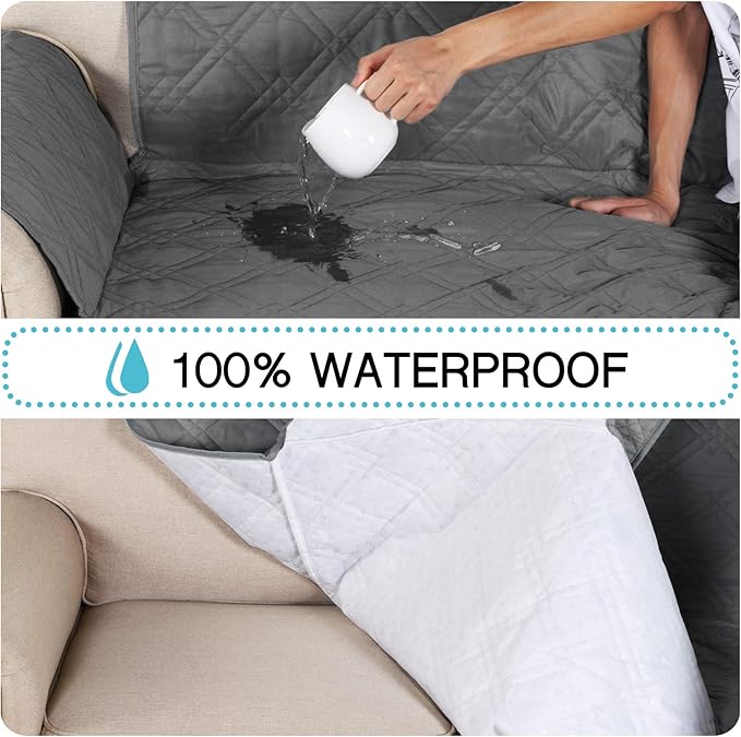 Flamingo P 100% Waterproof Slip Resistant Sofa Slipcover Water Repellent Furniture Protector Quilted Furniture Covers Couch Cover for Pets Non Slip (Seat Width Up to 54") Grey