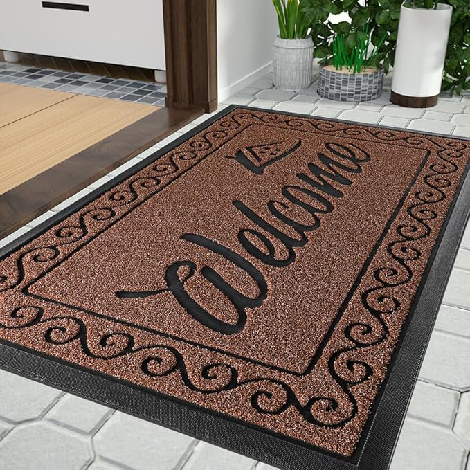 Yimobra Welcome Mat, Heavy Duty Sturdy Door Mats for Home Entrance Outdoor Indoor, Front Doormat for Outside Patio Floor Entry Porch Garage Office, Waterproof, Low Profile, 47 x 24, Maroon