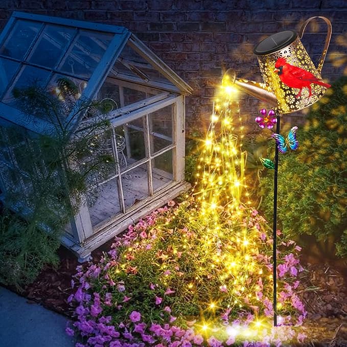 Solar Lights Outdoor Decorative, 39.4'' Metal Solar Watering Can Lights with Red Cardinal, Waterproof Garden Stake for Yard Lawn Patio Pathway Landscape, Gardening Gifts for Mom Grandma Women