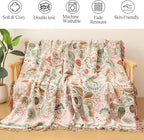 Snycler Cotton Bed Throw with Tassels, Double-Sided Bohemian Spring Flowers Plants Throws for Sofas, 80x90 inch Woven Warm Blanket for Single Sofa, Bedspread and Settee Couch Travel Green