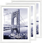 VCK 24x30 Poster Frames Set of 3, White Solid Wood Picture Frame, Textured Exclusive Gallery Frame - Wall Hanging
