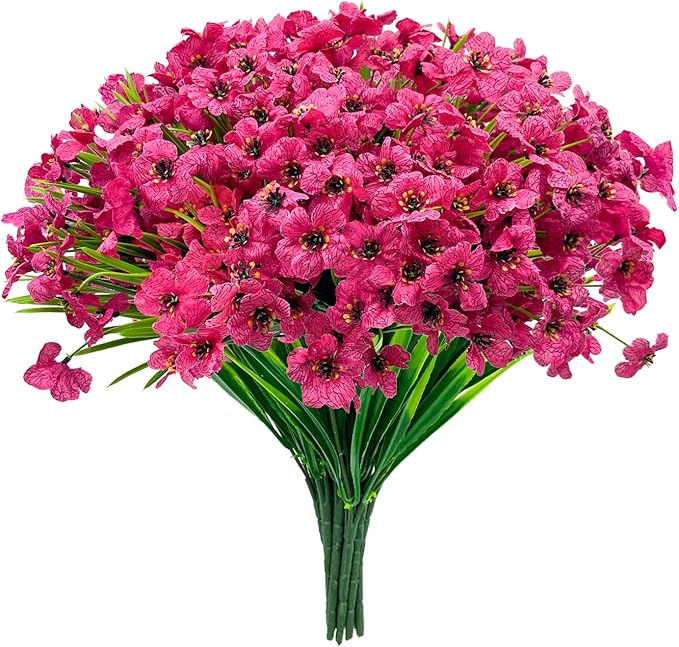 20 Bundles Artificial Flowers for Outdoors, UV Resistant Fake Flowers with Plastic Plants , Faux Silk Flowers for Planter outdoors, fake realistic flowers for Window Box Front Porch Patio Decor-Rosy