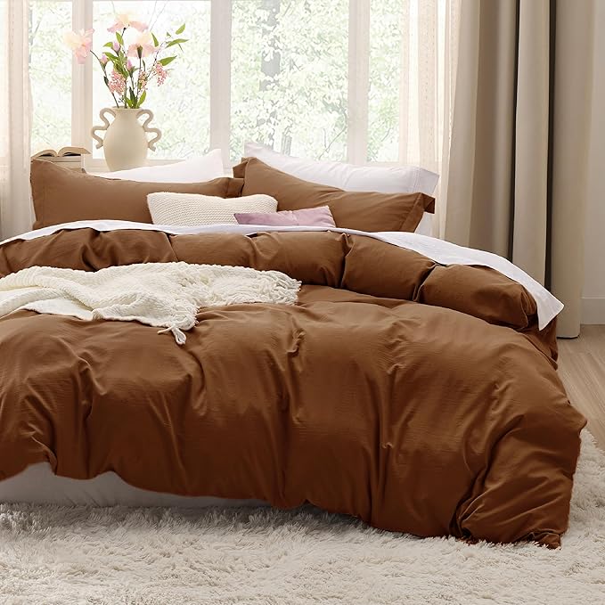 Bedsure Brown Duvet Cover Twin/Twin XL Size - 2 Pieces Prewashed Cotton-Like Extra Soft Bedding Set, Includes 1 Twin Duvet Cover 68x90 Inches with Zipper Closure & 1 Pillow Sham, No Comforter