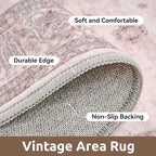AMOAMI-Vintage Area Rug 8X10 Pink Rugs for Living Room-Soft Living Room Rug Non Slip Rugs for Bedroom Carpet Machine Washable Rug for Dining Room Bedside Office Room Decor