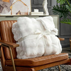 Cozy Bliss Faux Fur Throw Blanket for Couch, Fuzzy Soft Plush Thick Bubble Blanket for Sofa Bedroom Living Room, 108 * 90 Inches Cream White
