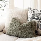 Foindtower Set of 2 Curly Teddy Wool Pillow Covers Decorative Boucle Textured Lumbar Throw Pillow Faux Fur Pillowcases Sheepskin Cushion Case for Sofa Bedroom Car 12"x20" Sage Green