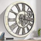 HOIBAI Large Wall Clock, Wall Clocks for Living Room Decor 30 Inch Farmhouse Vintage Rustic Kitchen Wall Decor Vintage Roman Oversized Wall Clock for Home Bedroom House, Moving Gears Clock