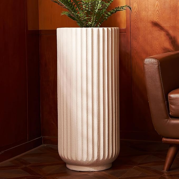 31.5 Inch Tall Roman Column Concrete Planter（14.2Dx31.5H，36 Pounds）,Durable All-Weather Use with Drainage Holes,Large Tall Round Planter for Outdoor Indoor Plants
