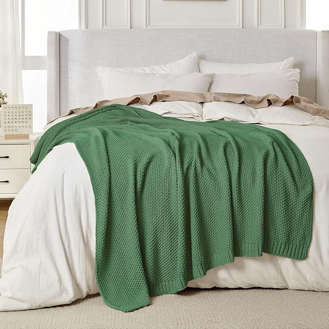 Joydeco Chunky Cable Knit Throw Blanket, Lightweight 100% Cotton Soft Cozy Throw Twin Blanket for Couch Bed and Sofa, Rustic Breathable Farmhouse Blanket Gift for Women Men(Olive Green, 60"x80")
