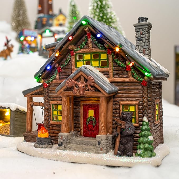 Christmas Village Moose Lodge Retreat | Christmas House Collection Accessories Figurines for Decorations and Gifts | Sound with Multicolor LED Lights