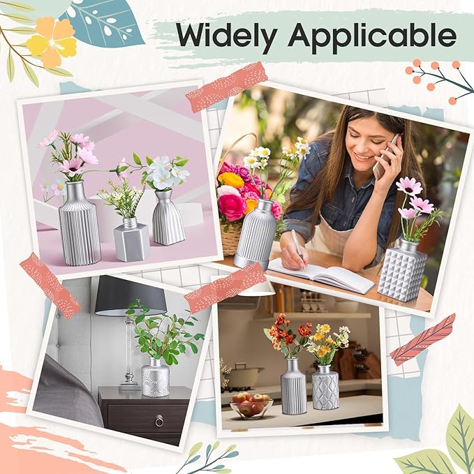 Yaomiao 30 Pcs Vases Bulk Colored Flower Glass Vases Bud Vintage Colored Glass Bottles Colorful Rustic Embossed for Home Wedding Table Decorations Gifts(Silver Series)