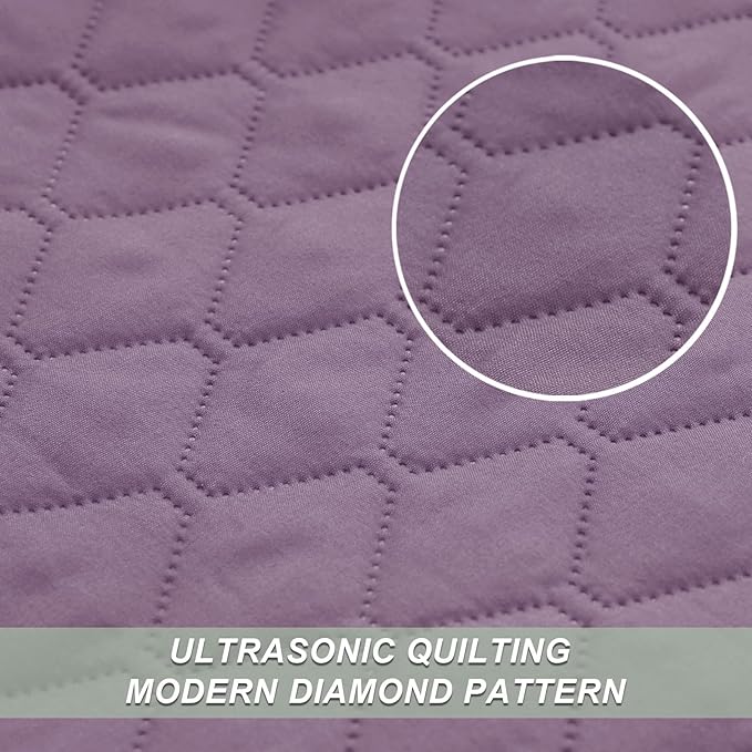 Exclusivo Mezcla Reversible Full Queen Quilt Bedding Set with Pillow Shams, Lightweight Quilts Queen Size, Soft Bedspreads Bed Coverlets for All Seasons - (Dusty Lavender, 90"x96")