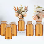 Vintage Glass Flower Vase，6 Pack Farmhouse Amber Gold Glass Centerpiece Vases Mason Jars for Christmas Weddings, Parties & Home Decor Bulk (6, Amber)