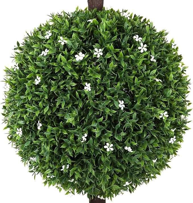 Bornbridge Artificial White Flower Topiary Ball Tree - 4' White Flower Ball Tree - Indoor/Outdoor Topiary Trees (1 Pack)