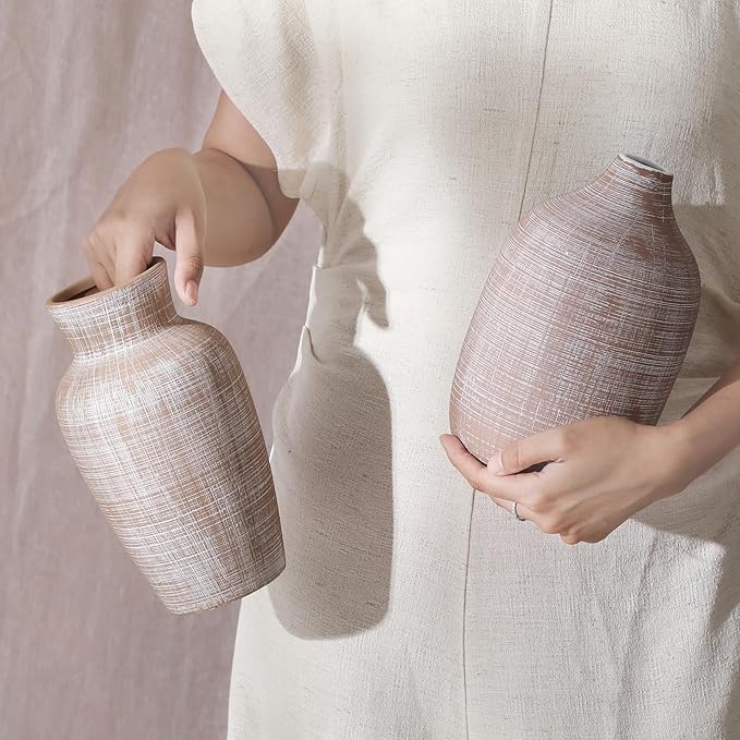 ALMA 9 in Narrow Mouth Terracotta Vase for Pampas Grass|Rustic Vases for Modern Farmhouse |Ceramic Boho Vase for Coffee Table Decor, Entryway Table, Bookshelf, Mantel Decor